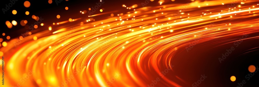 Poster a vibrant swirl of orange and yellow light creating a dynamic, energetic visual effect.
