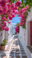 Naklejka premium Pink Bougainvillea Alleyway Photo