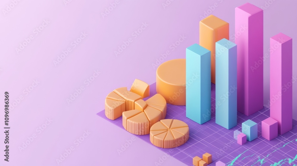 Aufkleber Colorful 3D graphs and charts representing data analysis and visualization.