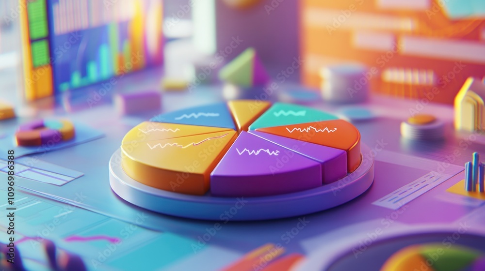 Poster Colorful pie chart on a digital workspace, showcasing data visualization and analytics.