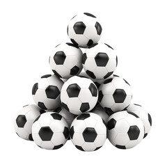 Pyramid of Soccer Balls Stacked Together Isolated on White Transparent Background
