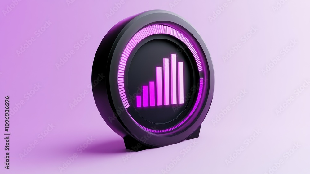 Poster A sleek, circular gauge displaying a purple gradient bar graph, indicating levels or performance.
