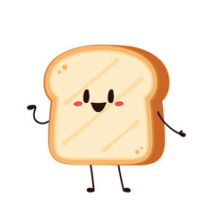 Cute happy toast. Vector cartoon character illustration icon design. Isolated on white background. Bread character design.