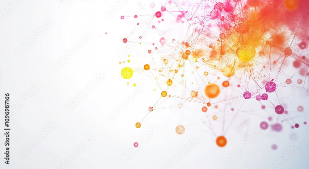 Poster colorful abstract design featuring vibrant circles and lines on a light background
