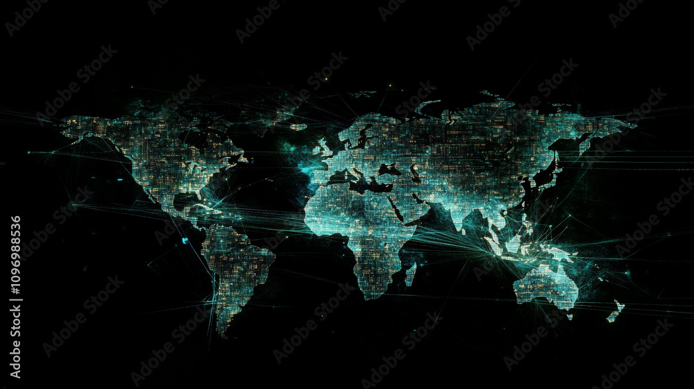 Wall mural technology concept digital background featuring a world map, world map background with business netw