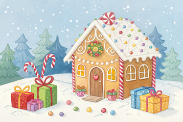 Fototapeta premium Gingerbread house with Christmas gifts