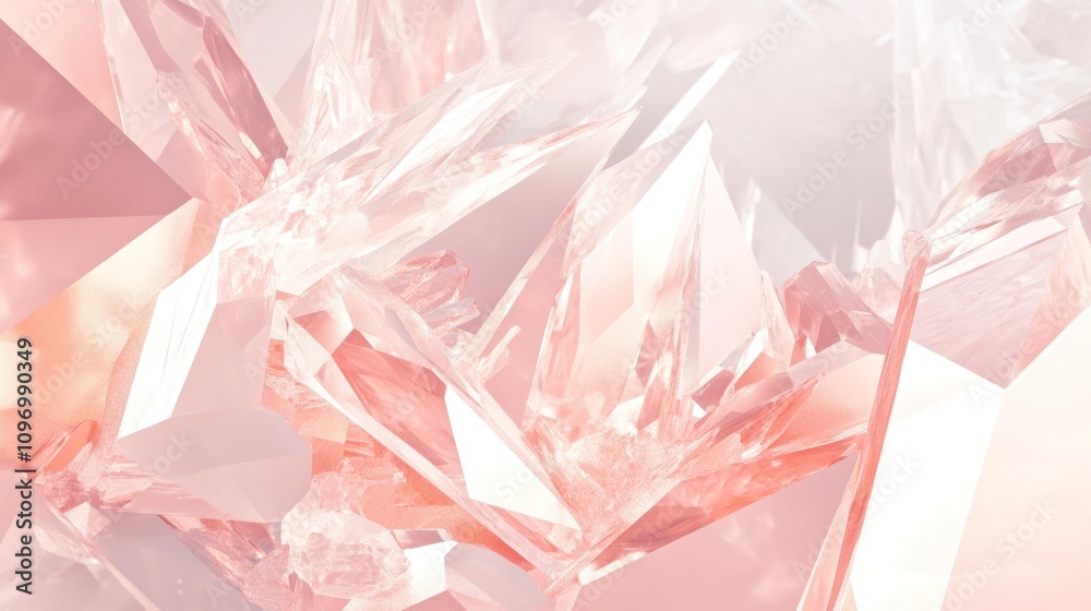 Poster a close-up of sparkling pink crystals, showcasing their intricate shapes and textures.
