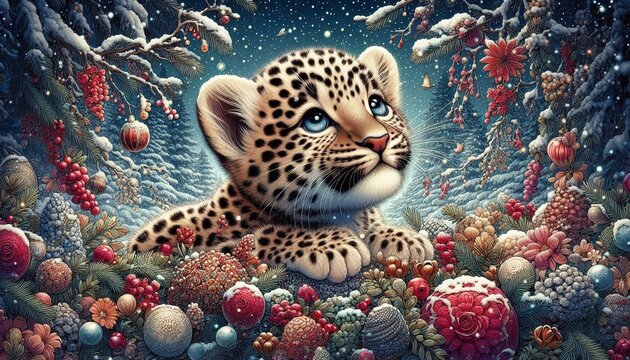 niedlicher Leopard in einer Winterlandschaft