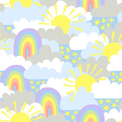 Rainbow and Sunshine Seamless Pattern