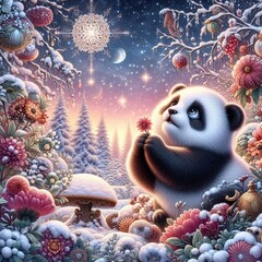 niedlicher Pandabär in einer Winterlandschaft