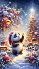 niedlicher Pandabär in einer Winterlandschaft