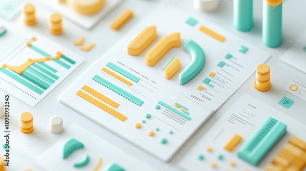 Poster A colorful arrangement of charts and graphs representing data analysis and business insights.