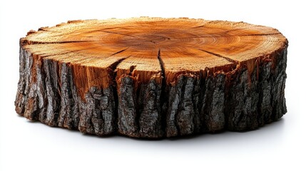 A cross-section of a tree stump showcasing its rings and texture.