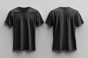 clean mockup of a black t-shirt showcasing front and back views in a 3d rendering, offering a blank canvas for custom designs, perfect for showcasing sports apparel