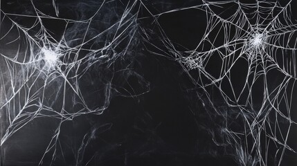 Two White Spiderwebs on a Black Background
