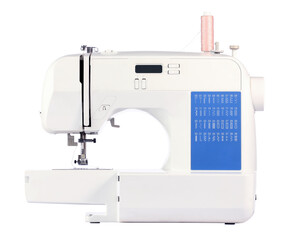 One modern sewing machine isolated on white