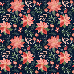  Christmas pattern with poinsettia