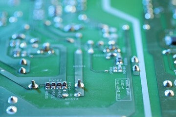 Computer circuit board, macro view. Electronic engineering