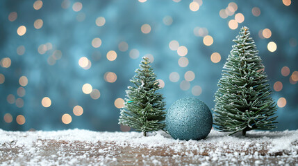Obraz premium Christmas Balls Sky Blue Glowing Background Snowy Winter Light Landscape