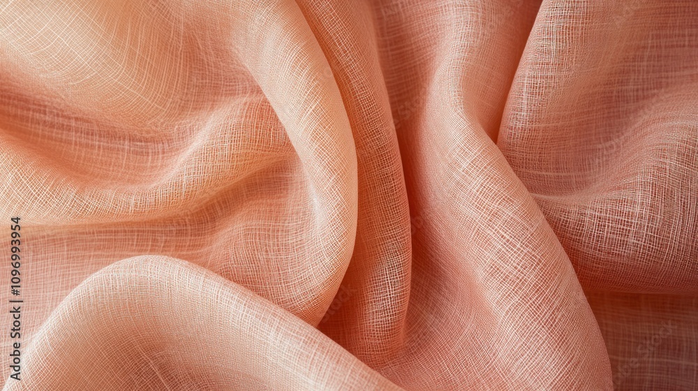 Poster a close-up of soft, flowing peach-colored fabric showcasing texture and light.