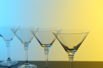 Empty glasses on table, color tone effect