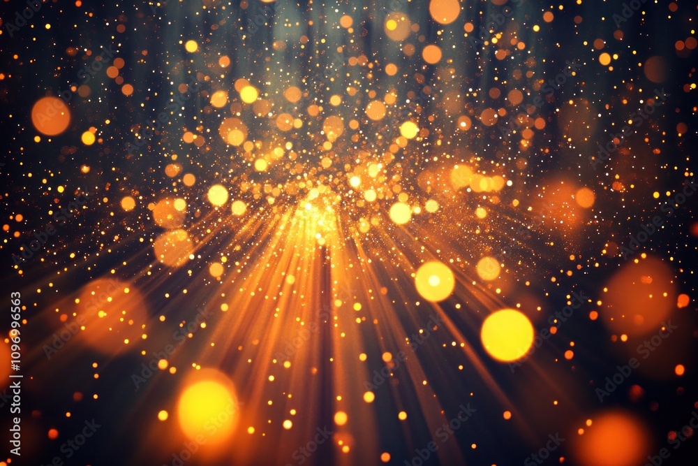 Poster A vibrant display of golden particles and beams of light creating a magical atmosphere.
