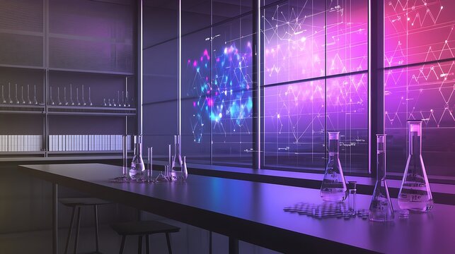 An advanced chemical lab equipped with digital interfaces that operate in real time to optimize and automate material production procedures