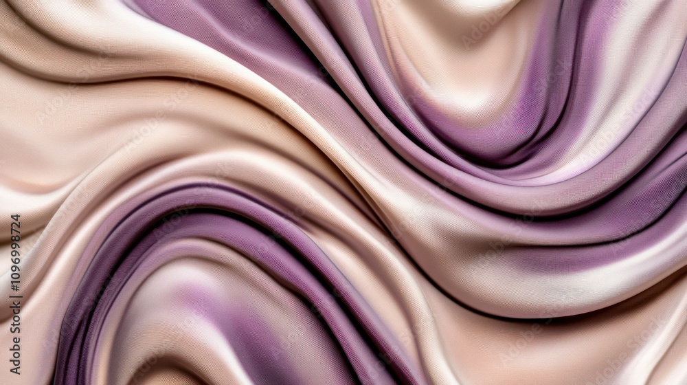 Poster abstract fabric texture with flowing waves in soft purple and beige tones.