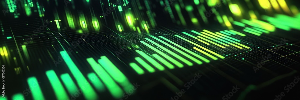 Aufkleber Abstract digital visualization with green and yellow lines resembling data analysis.