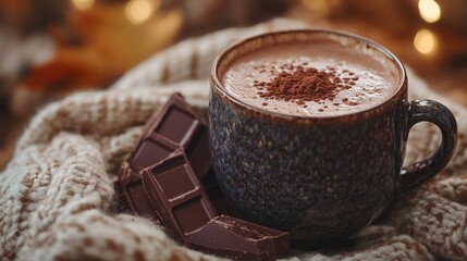 Warm Cozy Hot Chocolate Drink With Chocolate Pieces