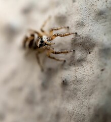 Closeup shot of a Jumping spider on blurry background