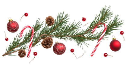 Transparent PNG image of holiday border featuring lush green pine branches
