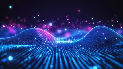 Abstract digital wave with glowing particles.