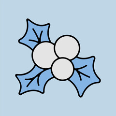 Christmas holly berry vector icon. Mistletoe and leaf