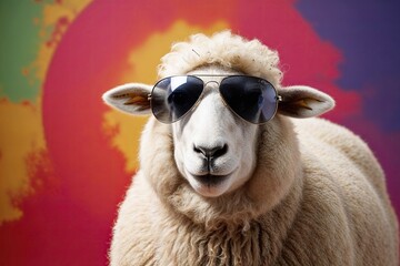 Obraz premium Zany Sheep Wearing Aviator Sunglasses in a Fun Studio Setting