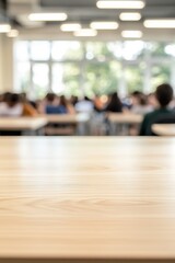 Blurred students studying in sunny classroom