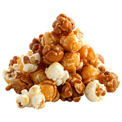 Caramel Coated Popcorn PNG Isolated Clipping Path Transparent White Background Gold Colors Shiny Clear Photo Download