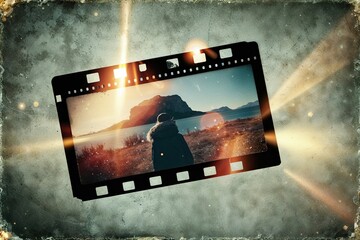Retro Faded Photograph Overlay with Light Flares and Film Granules in a Textured Vintage Cinematic Backdrop