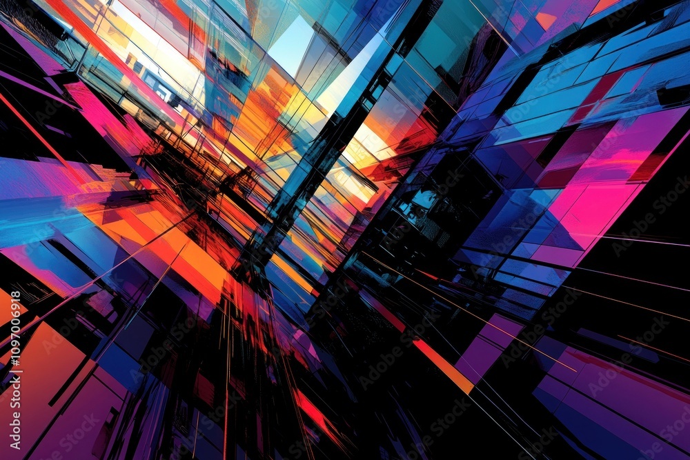 Poster A vibrant abstract composition showcasing dynamic colors and geometric shapes.