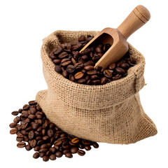 Coffee beans in a bag isolated no people photography cut out studio shot roasted horizontal package...