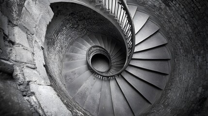 Obraz premium A spiral staircase shot from above creating an optica