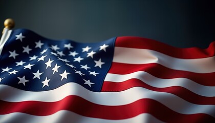 US national flag. American flag waves. Red white blue stars stripes. Patriotism symbol. Celebrate freedom. Independence day. Memorial Day. Veterans Day.