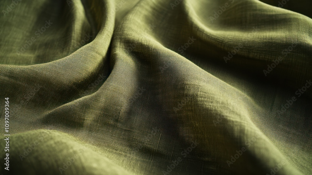 Poster a close-up of wrinkled green fabric showcasing texture and depth.