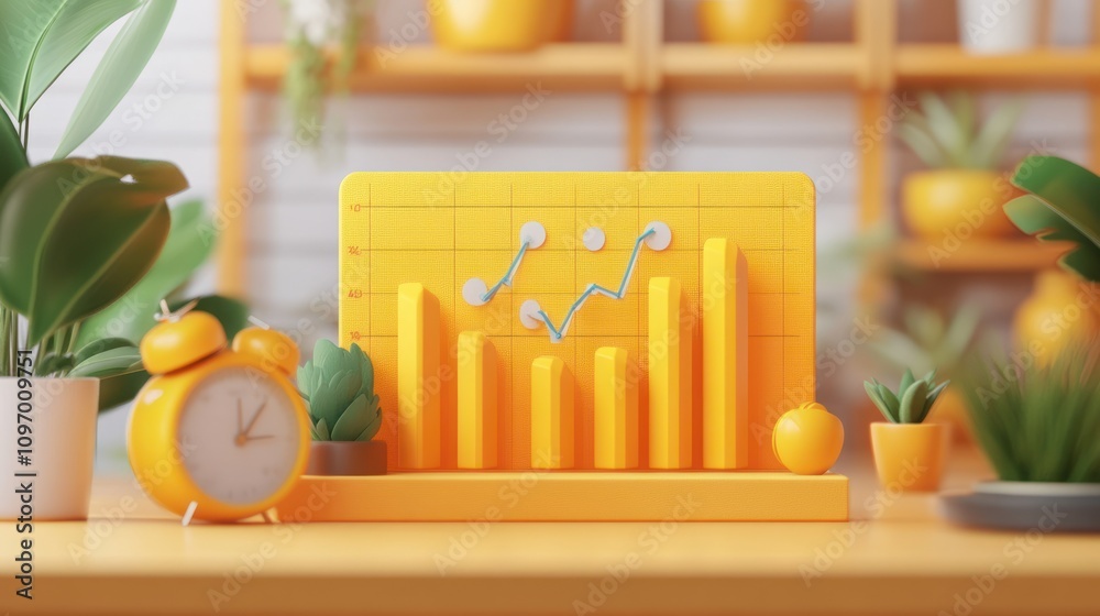 Poster A vibrant 3D bar graph with a cheerful design, representing data analysis and growth.