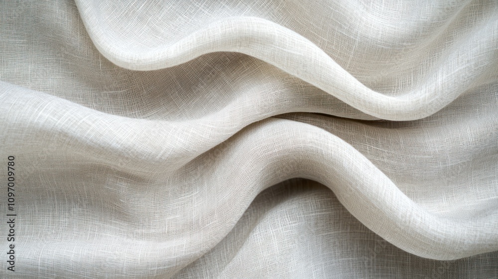 Poster a close-up view of soft, flowing beige fabric with gentle folds and textures.