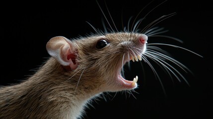 Angry Rat Screaming with Teeth Bared on Black Background