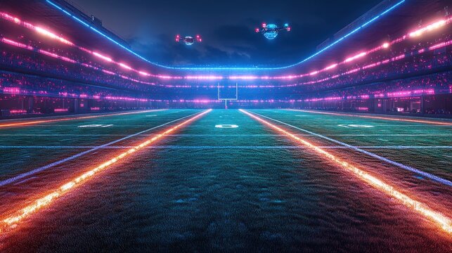 Futuristic Stadium Drones Night Game Field