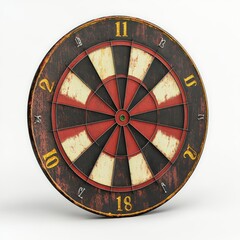Vintage dartboard with worn edges and classic design