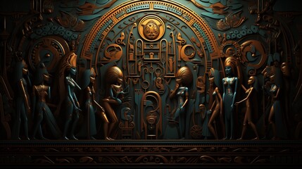 Decorative background featuring traditional Egyptian patterns and motifs inspired by ancient art.