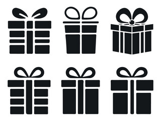 Set of Gift Boxes Vector, Trendy flat gift box icon set with ribbons and line art, ideal for modern and stylish gift wrapping options.